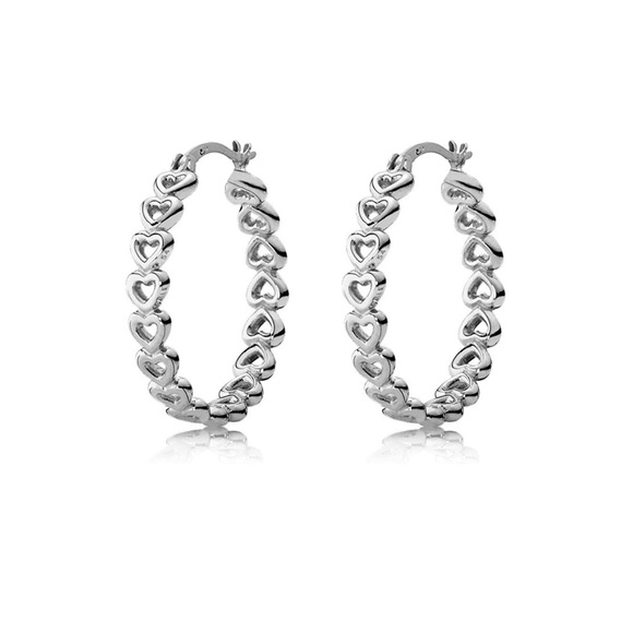 Linked Love Open Heart Cutout Hoop Earrings - Picture 2 of 8